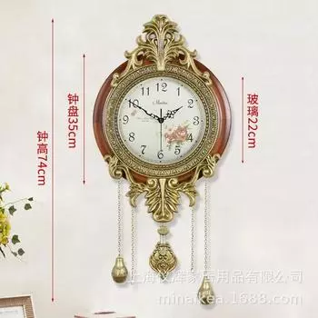 Американские бесшумные настенные часы из цельного дерева для гостиной в европейском стиле с металлическим креативным декором, большие кварцевые часы с маятником