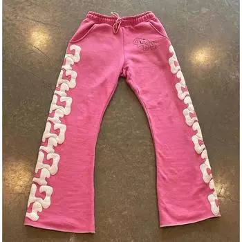 Американские брюки прямого кроя с принтом букв Харадзюку, хип-хоп буквы, зимние утепленные свободные брюки в стиле Y2k, повседневные штаны, спортивные штаны, женские, мужские S розовый