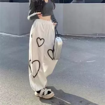 Американские брюки Y2K Retro Antarctic Casual Love Printed Loose для мужчин и женщин Ins Harajuku Goth Hip Hop Skateboard Брюки Уличные прямые брюки S белый