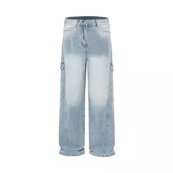 Американские джинсы High Street мужские осенние трендовые брендовые свободные широкие прямые брюки с микроклешем S светло-синий