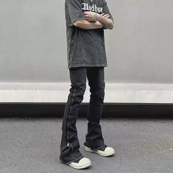 Американские джинсы High Street с необработанным краем и боковой молнией Slim Fit с клешем для мужчин Small чёрный