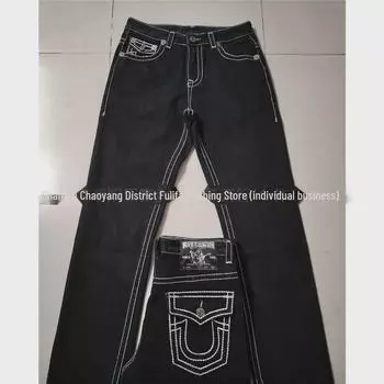 Американские джинсы High Street White Line Buddha черные прямые мужские XXL чёрный