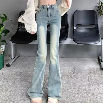 Американские джинсы в стиле ретро, женские модные универсальные расклешенные брюки с высокой талией, уличные трендовые шикарные и элегантные женские брюки Y2k L синий