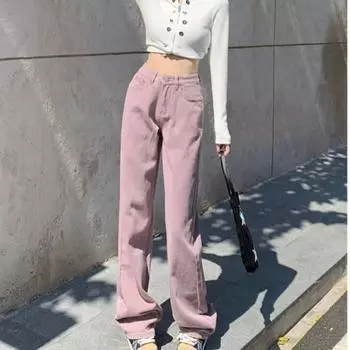 Американские джинсы в стиле ретро, женские темно-фиолетовые брюки с высокой талией и широкими штанинами, повседневные свободные тонкие модные модные прямые брюки Y2k, уличная одежда L чёрный