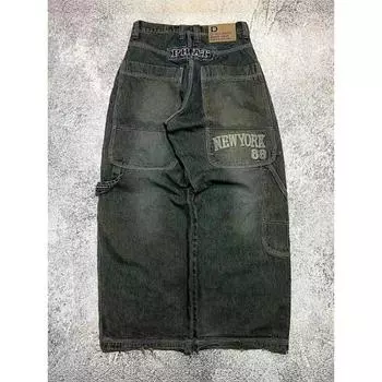 Американские хип-хоп ретро свободные джинсы женские Y2K New Tide Harajuku Высокая талия широкие брюки готические широкие брюки уличные брюки мужские S