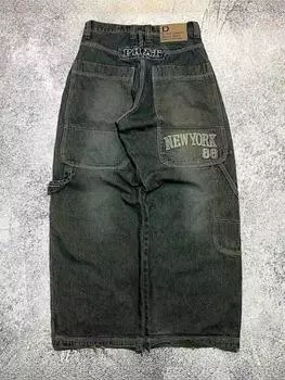 Американские хип-хоп ретро свободные джинсы женские Y2K New Tide Harajuku Высокая талия широкие брюки готические широкие брюки уличные брюки мужские S