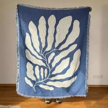 Американские кантри-пледы с кисточками для дивана, повседневный ковер, синий ковер для отдыха, гобелен для обеденного перерыва, сон, настенный декор 1600MMx1300MM синий