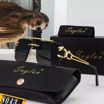 Американские люксовые брендовые прямоугольные солнцезащитные очки без оправы для женщин и мужчин, классические ретро-очки высокого качества для отпуска, солнцезащитные очки с защитой от ультрафиолета Anti-UV400