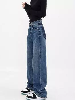 Американские модные винтажные свободные джинсы женские с высокой талией винтажные Y2k Harajuku джинсовые брюки женские ретро повседневные широкие брюки новые S чёрный