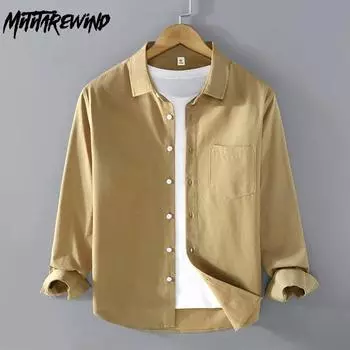 Американские мужские рубашки с длинным рукавом, весенние повседневные мужские топы из чистого хлопка, однотонная рубашка с отложным воротником, простая мужская одежда M красный