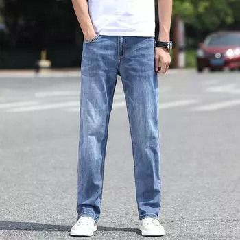 Американские прямые джинсы мужские летние тонкие секции большого размера 44 синий