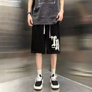 Американские ретро баскетбольные шорты мужские летние свободные спортивные брюки с пятью точками модные повседневные брюки для улицы M чёрный