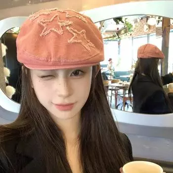 Американские ретро-береты со звездами и отверстиями для женщин, летние повседневные универсальные солнцезащитные кепки с изображением лица, маленькие милые шляпы художника 56-58cm синий