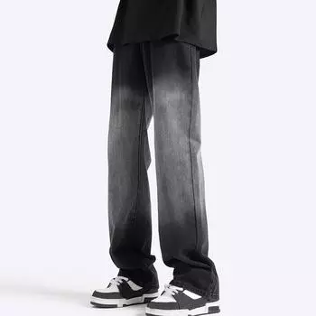 Американские ретро-брюки мужские весенние градиентные прямые джинсы свободные широкие брюки L чёрный