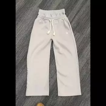 Американские ретро двухслойные спортивные штаны Y2K брюки унисекс женские однотонные с вышитыми буквами повседневные мешковатые спортивные штаны S чёрный