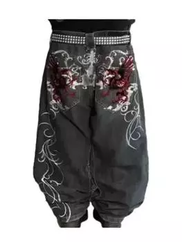 Американские ретро-джинсы High Street Y2K с вышитыми буквами в стиле пэчворк, готические модные широкие брюки из денима S