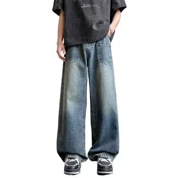 Американские Ретро Джинсы Мужские Американские Ретро Весна и Осень Прямые Свободные Повседневные S