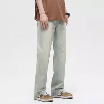 Американские ретро джинсы премиум-класса серые мужские свободные прямые со складками S