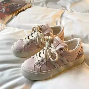 Американские ретро-холщовые туфли женские универсальные повседневные туфли весна 2025 новые розовые туфли для доски нишевый дизайн белые туфли 35 розовый