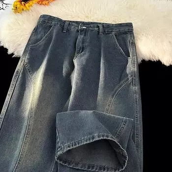 Американские ретро красивые джинсы весна и осень свободные прямые брюки мужские уличные горячие уличные шорты S синий