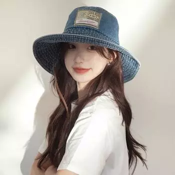Американские ретро-нашивки на шнурке-ведра для женщин, весна и лето, путешествия, универсальные солнцезащитные кепки с большими полями из денима для мужчин 56-58cm темно-синий
