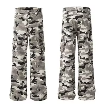 Американские ретро-рабочие камуфляжные брюки, модные винтажные свободные хлопковые прямые повседневные рабочие брюки M