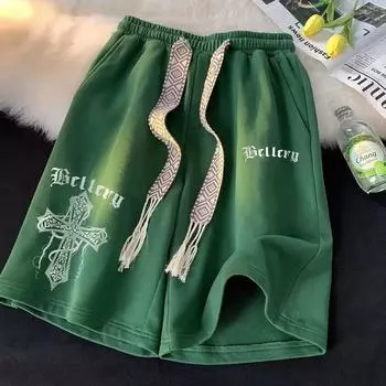 Американские ретро-шорты мужские летние модные спортивные брюки с пятью точками свободные повседневные баскетбольные брюки M чёрный