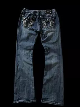 Американские ретро-узкие расклешенные джинсы женские Y2k Harajuku Gothic Vintage Pocket вышитые синие джинсовые брюки с низкой талией широкие брюки S синий