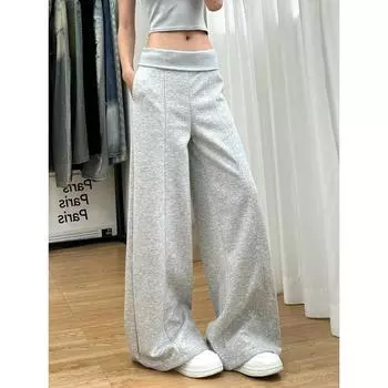 Американские серые повседневные брюки женские весенние и осенние свободные широкие брюки для уличных девушек прямые спортивные брюки S серый