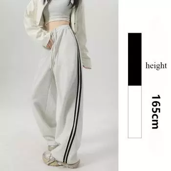 Американские спортивные брюки для женщин весна-осень спортивные брюки повседневные брюки с полосками по бокам широкие брюки с высокой талией S чёрный