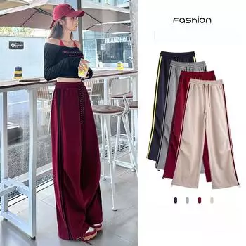 Американские спортивные брюки в полоску для женщин, два в одном, широкие прямые брюки, свободные повседневные брюки для ванной S