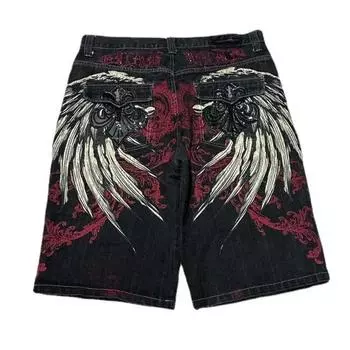 Американские свободные шорты Y2K, мужские, новые, джинсовые, ретро, в стиле Харадзюку, хип-хоп, готический, панк, Y2K, готические, широкие брюки M чёрный