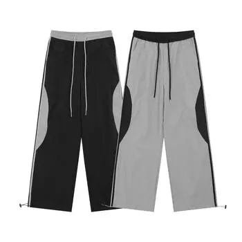 Американские тонкие быстросохнущие повседневные брюки High Street с тремя полосками и полосками, модные брендовые повседневные брюки с широкими штанинами для женщин S чёрный