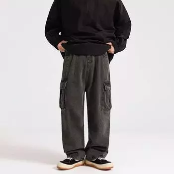 Американские уличные джинсы мужские стираные с несколькими карманами свободные прямые брюки корейские повседневные широкие брюки Daddy XXXL