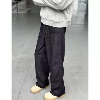 Американские уличные потертые винтажные джинсы мужские весна и осень прямые свободные длинные брюки в европейском и американском стиле High Street Vibe S темно-синий