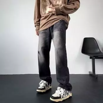 Американские уличные потертые винтажные джинсы мужские весна и осень прямые свободные длинные брюки в европейском и американском стиле High Street Vibe S синий