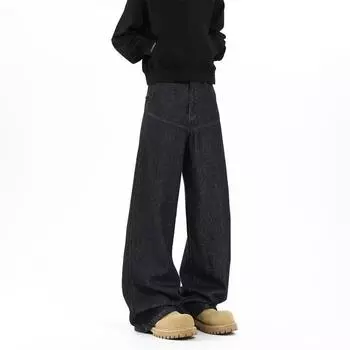 Американские уличные потертые винтажные джинсы мужские весна и осень прямые свободные длинные брюки в европейском и американском стиле High Street Vibe S темно-синий