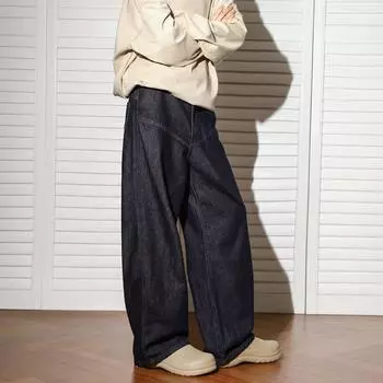 Американские уличные потертые винтажные джинсы мужские весна и осень прямые свободные длинные брюки в европейском и американском стиле High Street Vibe S темно-синий