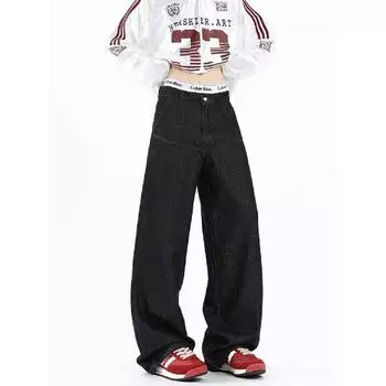 Американские уличные потертые винтажные джинсы мужские весна и осень прямые свободные длинные брюки в европейском и американском стиле High Street Vibe S темно-синий