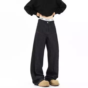 Американские уличные потертые винтажные джинсы мужские весна и осень прямые свободные длинные брюки в европейском и американском стиле High Street Vibe S темно-синий