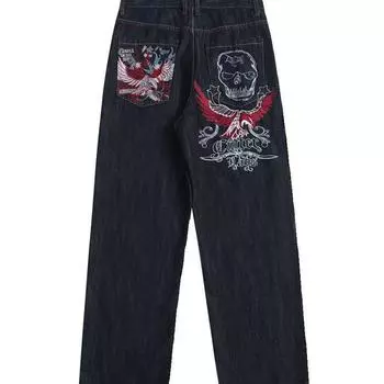 Американские уличные ретро 90-х хип-хоп би-бой свободные повседневные мужские и женские вышитые уличные рэп скейтборд джинсовые прямые брюки 28