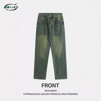 Американские уличные ретро мужские джинсы высокого класса прямые джинсы мужские простые свободные длинные брюки из денима 28 оливковое зеленый
