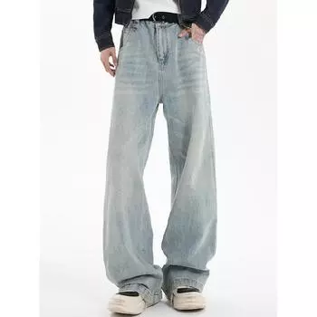 Американские уличные универсальные джинсы Daddy для мужчин и женщин, ретро-брюки с драпировкой, прямые свободные повседневные брюки с широкими штанинами S синий