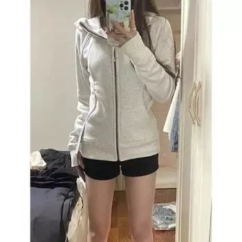 Американские винтажные укороченные толстовки для женщин, уличная одежда в корейском стиле, серая толстовка на молнии с капюшоном, повседневная тонкая рубашка с капюшоном Y2k S серый