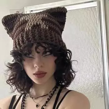 Американские вязаные крючком шапки Y2k в стиле Яби, осенние и зимние, нишевые, с пентаграммой, ретро-вязаные шапки для женщин и мужчин 56-58cm