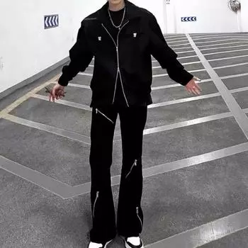 Американские вымытые джинсы из денима, мужские осенние новые свободные прямые брюки-швабры, повседневные широкие джинсовые брюки S чёрный