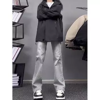 Американские вымытые джинсы из денима, мужские осенние новые свободные прямые брюки-швабры, повседневные широкие джинсовые брюки S серый