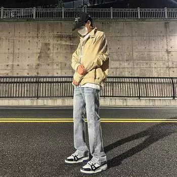 Американские вымытые джинсы из денима, мужские осенние новые свободные прямые брюки-швабры, повседневные широкие джинсовые брюки S жёлтый