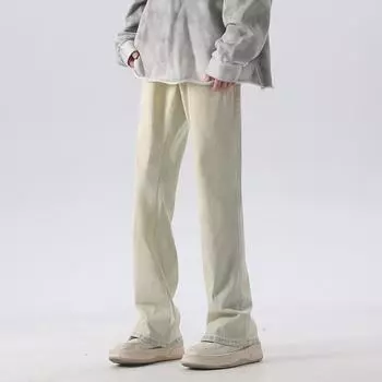 Американские вымытые джинсы из денима, мужские осенние новые свободные прямые брюки-швабры, повседневные широкие джинсовые брюки S синий