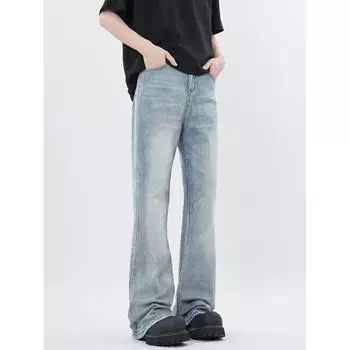 Американские вымытые джинсы из денима, мужские осенние новые свободные прямые брюки-швабры, повседневные широкие джинсовые брюки S светло-синий